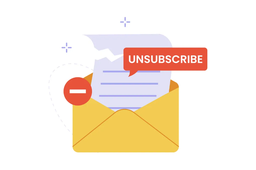 Illustration of an open envelope with an unsubscribe label